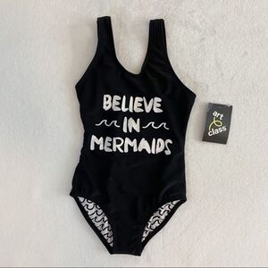 Art Class Girls Black White Waves Believe in Mermaids One Piece Swim Girls XS